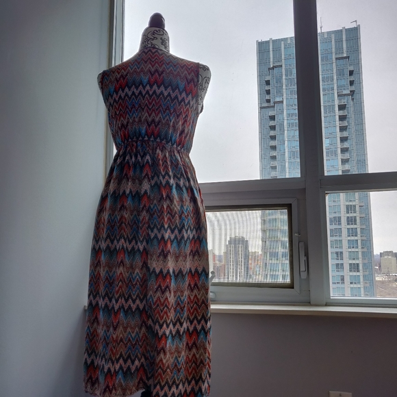 Bohemian Maxi Long Summer Sleeveless Zig Zag Dress - Picture 5 of 8